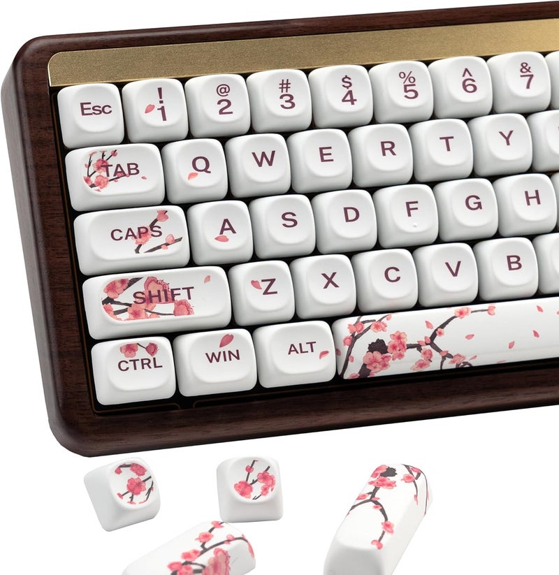 OHY XVX MOA Profile Cherry Blossom PBT Keycaps, 140-Key Dye-Sub Keycaps for ANSI/ISO Layout (Compatible with Cherry MX Switches & GK61/68/87/96/104/108, Includes 6.25u Spacebar) - Image 1